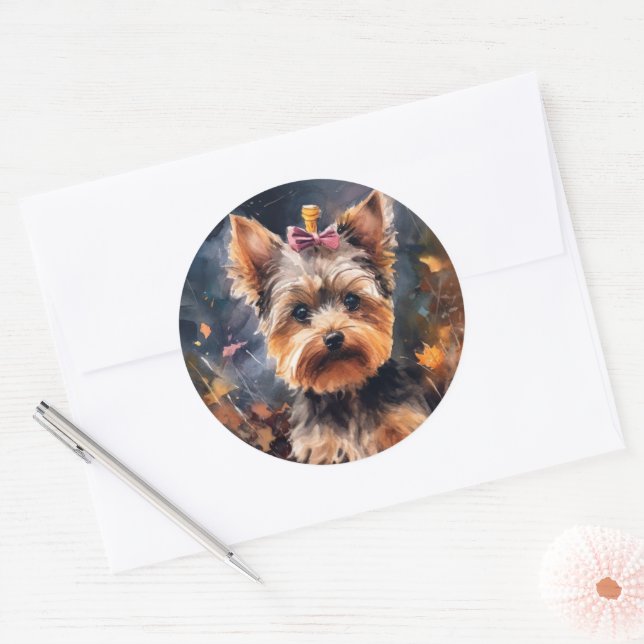 Adesivo Halloween Biewer Terrier Com Pumpkins Assustado (Envelope)