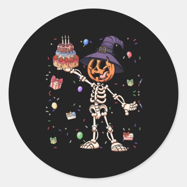 Adesivo Halloween Birthday Outfit Pupmkin Skeleton Birthda (Frente)