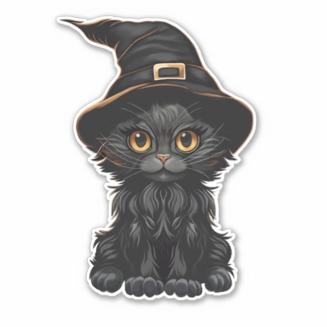 Adesivo Halloween Black Cat Bruxa Hat (Frente)