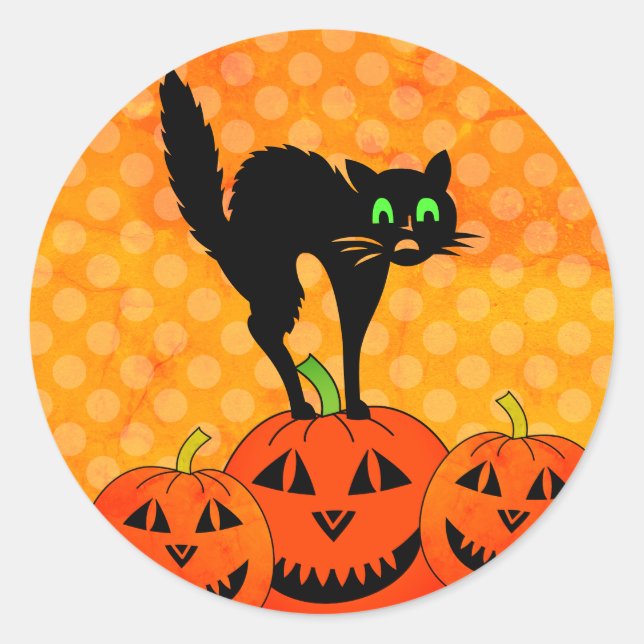 Adesivo Halloween Black Cat Pumpkin Jack O' Lanterna (Frente)