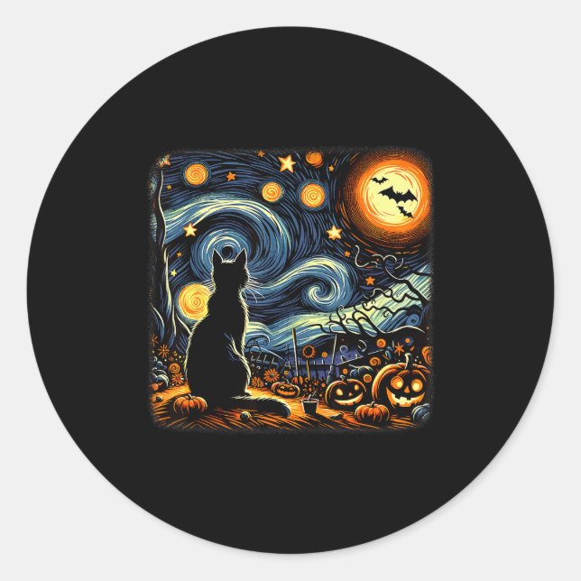 Adesivo Halloween Black Cat Van Gogh Starry Night Cat Love (Frente)