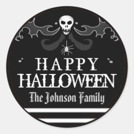 Adesivo Halloween Black White Skull Label Feliz Dia das Br