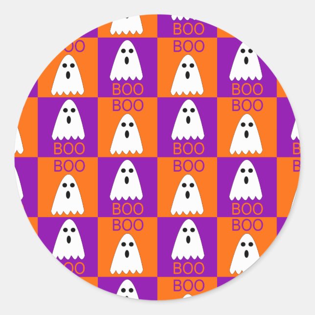Adesivo Halloween Boo Ghost Purple e Orange Squares (Frente)