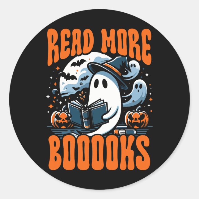 Adesivo Halloween Book Lover Ghost Boo Pun Leia Mais Livro (Frente)