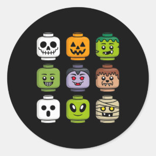 Adesivo Halloween Building Brick Head Pumpkin Ghost Zombie