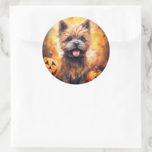 Adesivo Halloween Cairn Terrier Com Pumpkins Assustado