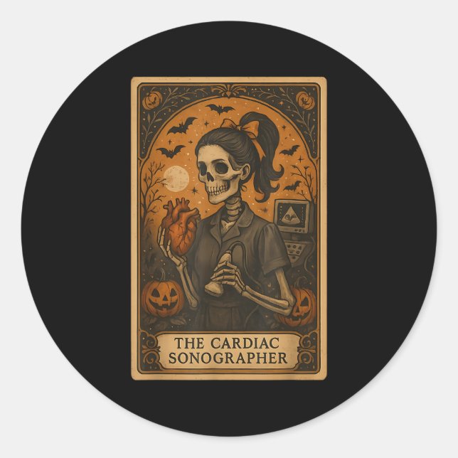 Adesivo Halloween Cardiac Sonographer Tarot Card Skeleton  (Frente)