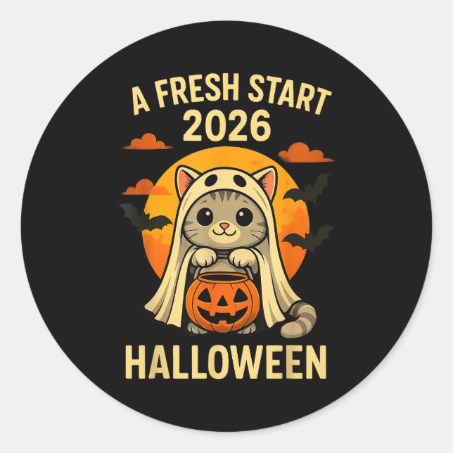 Adesivo Halloween Cat Ghost Graphic - Fresh Start 2026  (Frente)