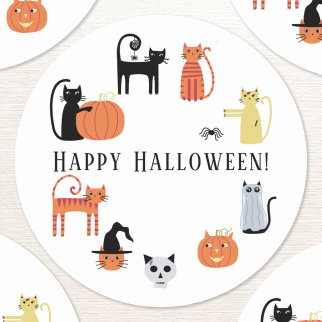 Adesivo Halloween Cat Spooky (Fun Halloween cat custom text sticker)