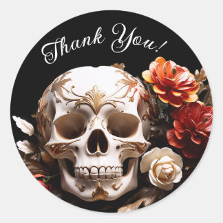 Adesivo Halloween - Caveira e Flores Obrigado Stickers