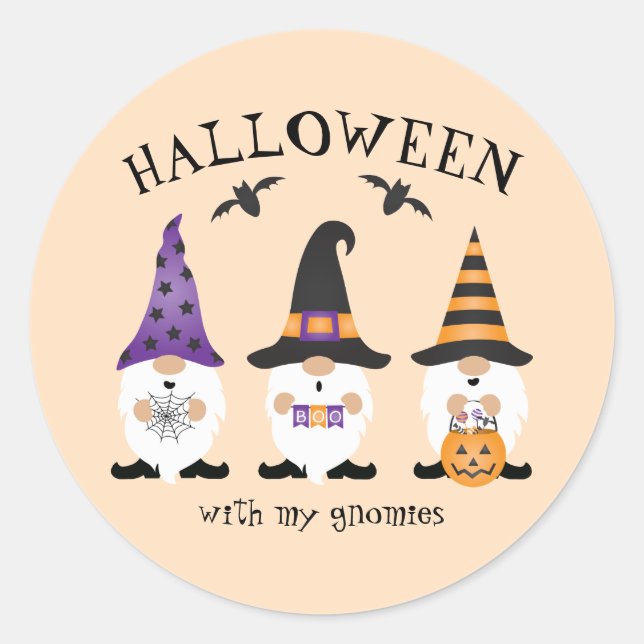 Adesivo Halloween Com Minha Gnomos Laranja Roxo (Frente)