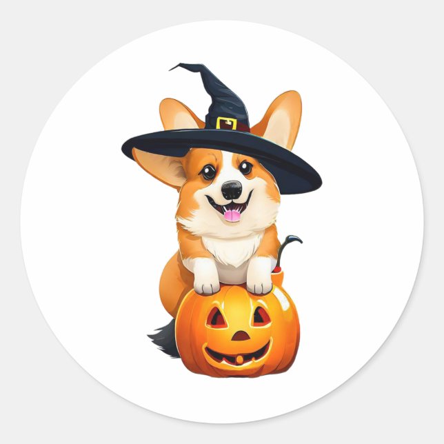 Adesivo Halloween Corgi Witch Hat (Frente)