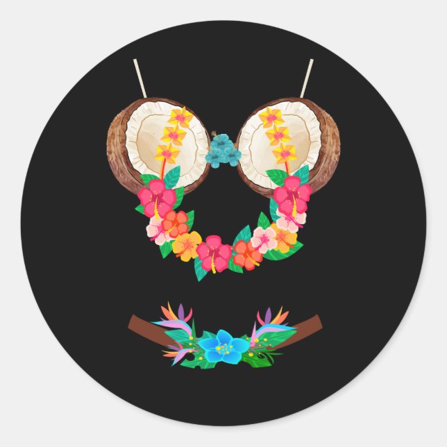 Adesivo Halloween Costume Tropical Coconut Bra Flowers Lei (Frente)