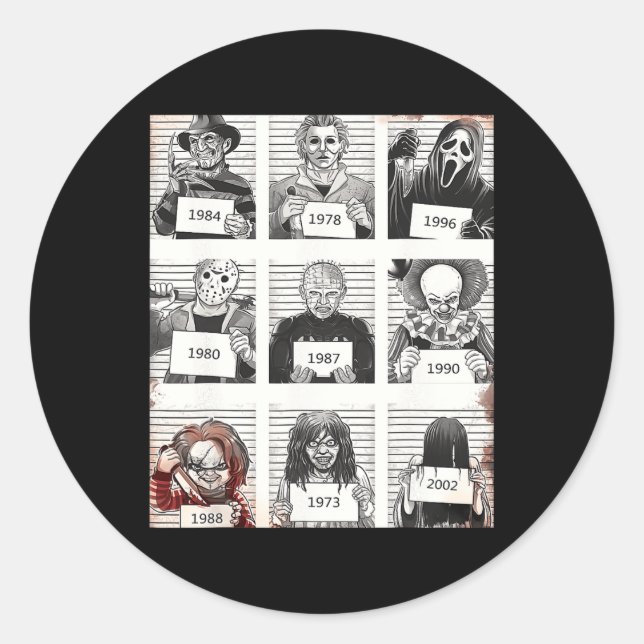 Adesivo Halloween Creepy Legends Killer Mugshots Horror Fa (Frente)