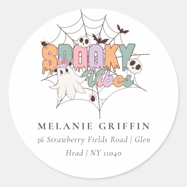 Adesivo Halloween Cute Ghost Spooky Endereço Vibes (Frente)