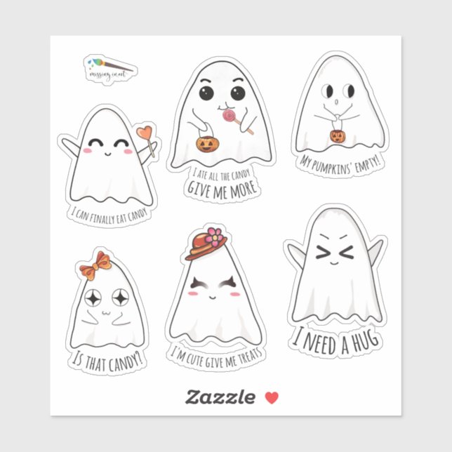 Adesivo Halloween Cute Kawaii Ghost Custom Cut Vinyl (Folha)