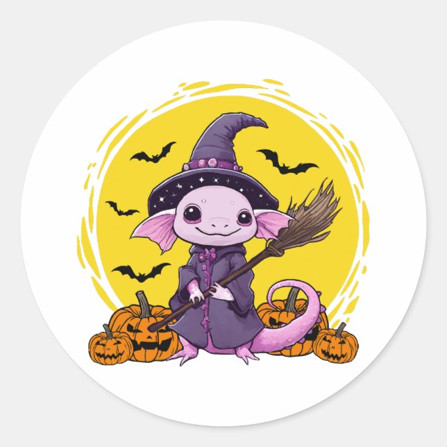 Adesivo Halloween das bruxas do Axolotl bonito (Frente)