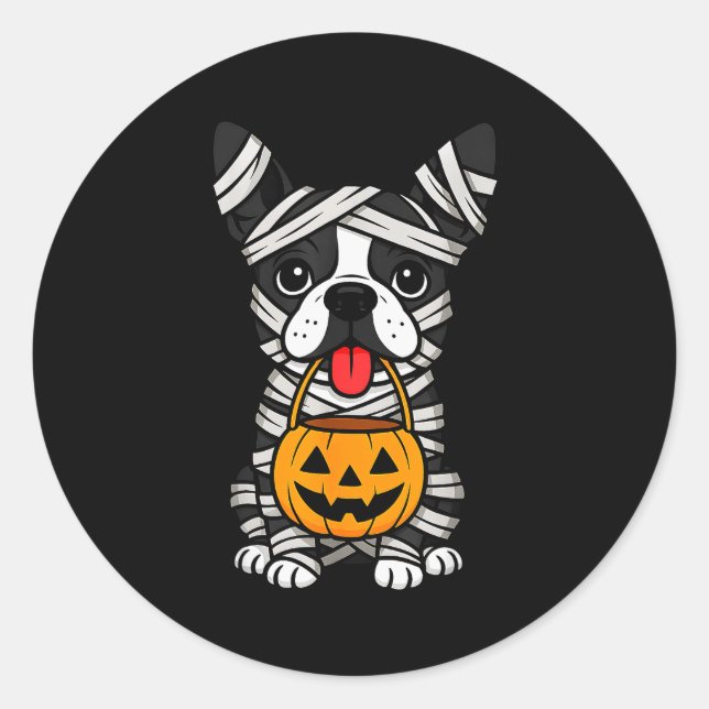 Adesivo Halloween Dog Boston Terrier Mummy Costume Men Wom (Frente)