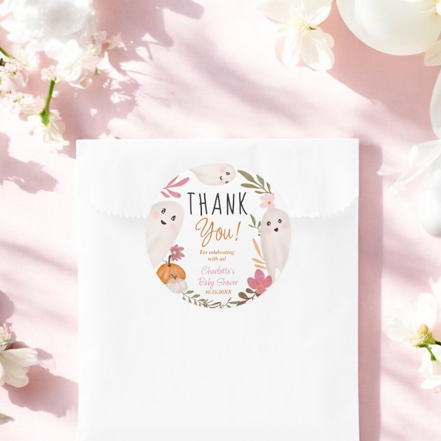 Adesivo Halloween Fantasma obrigado chá de fraldas bonito  (Halloween Ghosts Cute baby shower thank you Classic Round Sticker)