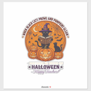 Adesivo Halloween Feliz Professor Gato Preto Bruxa Abóbora