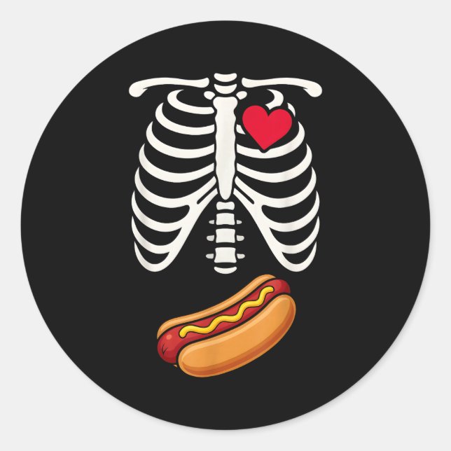 Adesivo Halloween Funny Skeleton Ribcage Hotdog Food Lover (Frente)