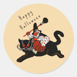 Adesivo Halloween Gato Preto Feitiçaria Art Déco Vintage d