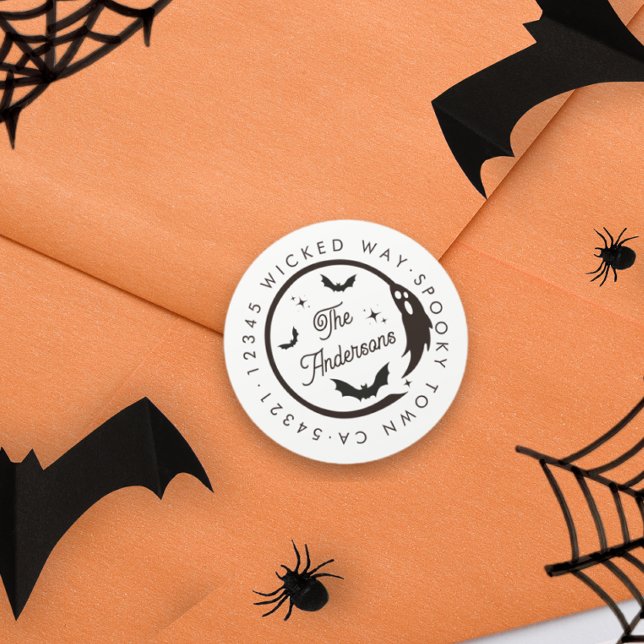 Adesivo Halloween Ghost Bats Spooky Endereço de Devolução  (Criador carregado)