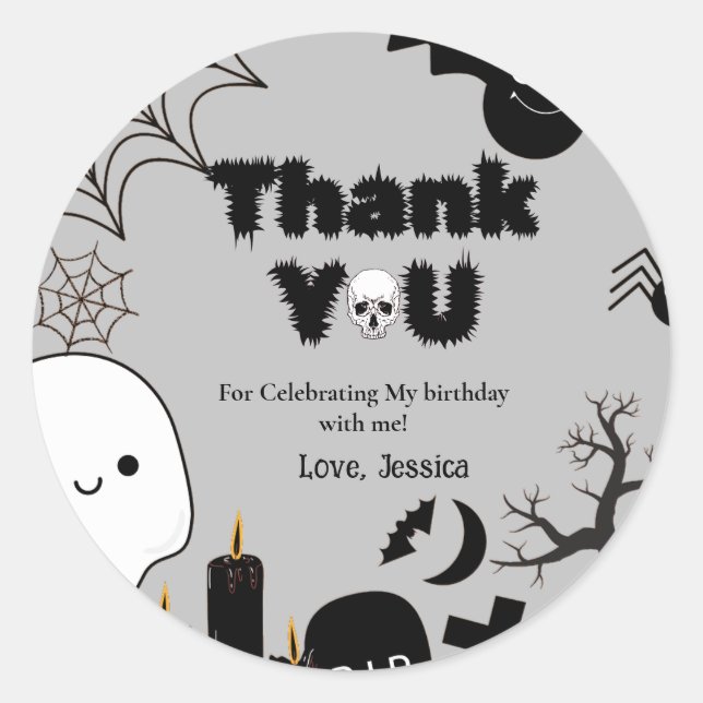 Adesivo Halloween Ghost Spooky Obrigado Festa de aniversár (Frente)