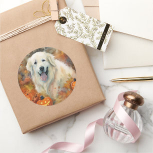 Adesivo Halloween Great Pyrenees Com Abóboras Assustador