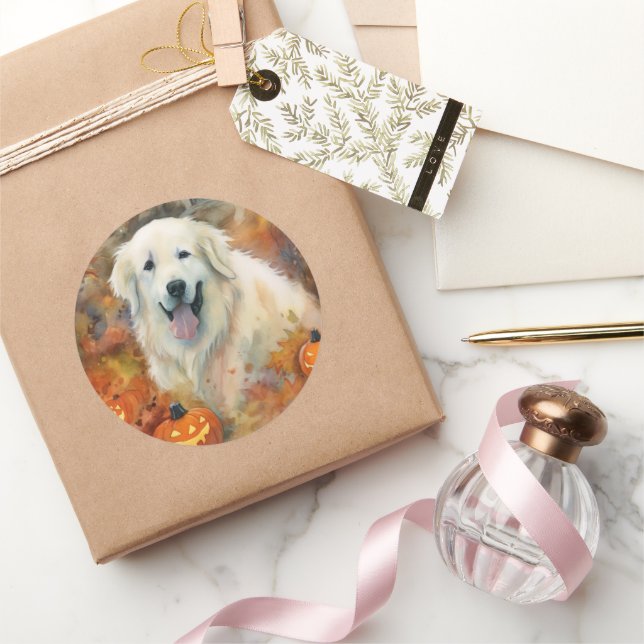 Adesivo Halloween Great Pyrenees Com Abóboras Assustador (Presentear)