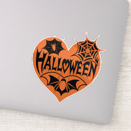 Adesivo Halloween Heart, Orange Heart Shape, Spider Web