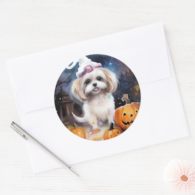 Adesivo Halloween Malti Tzu Com Pumpkins Assustado (Envelope)