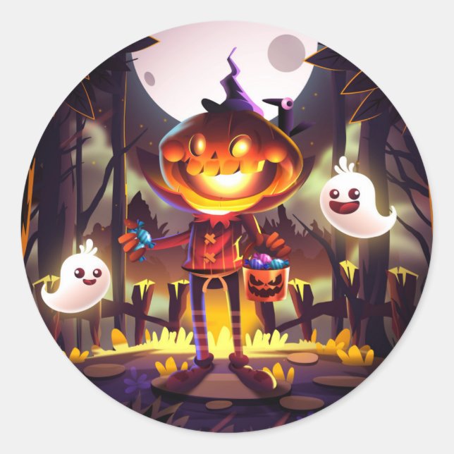 Adesivo Halloween Pumpkin Cute Ghosts Moon Scary Forest (Frente)