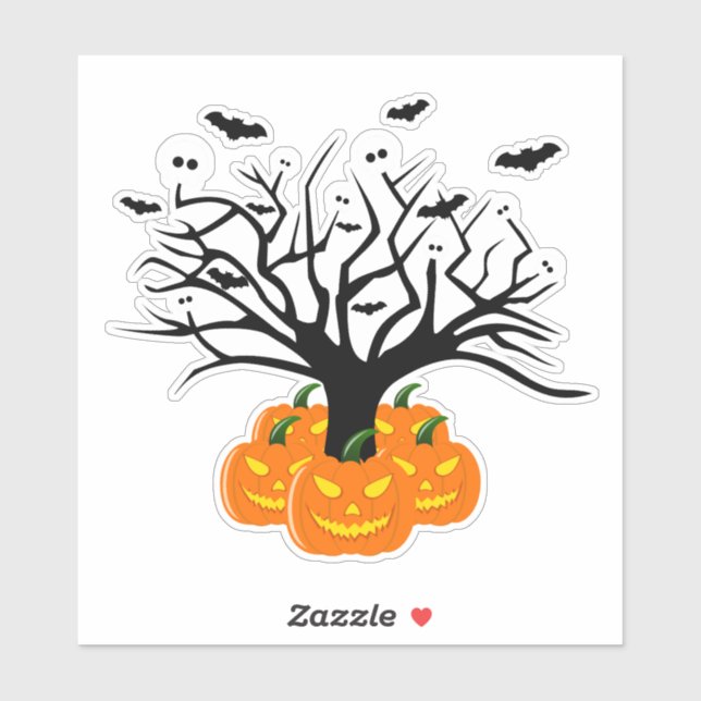 Adesivo Halloween Pumpkin Jack o’ Lanterna Árvore Morto (Folha)