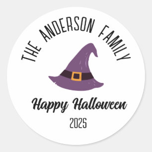 Adesivo Halloween Purple Witch Hat Nome Personalizado