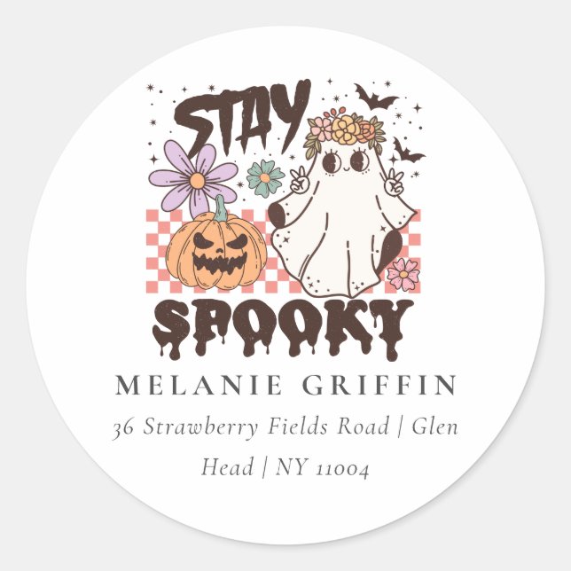 Adesivo Halloween Retro Fantasmas Mantenham Endereço Estra (Frente)