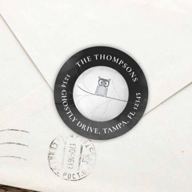 Adesivo Halloween Return Address Spooky Scary Owl (Criador carregado)