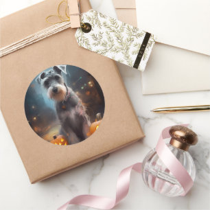 Adesivo Halloween Schnauzer Com Pumpkins Assustado