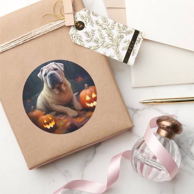 Adesivo Halloween Shar Pei Com Pumpkins Assustado (Presentear)