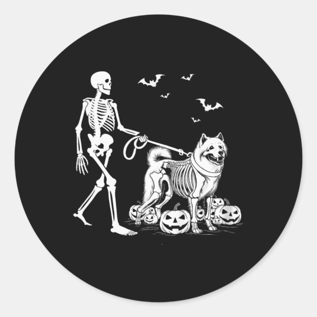 Adesivo Halloween Skeleton Andando Samoyed Dog (Frente)