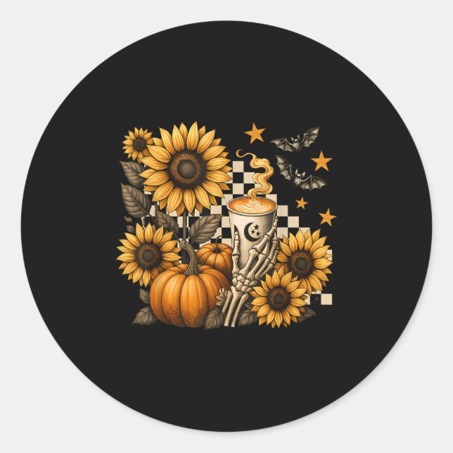 Adesivo Halloween Skeleton Coffee, Soky Sunflowers Pumpkin (Frente)