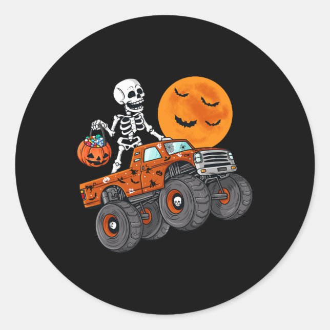 Adesivo Halloween Skeleton Riding Monster Truck Toddler Bo (Frente)