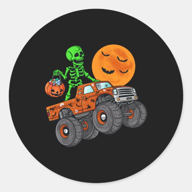 Adesivo Halloween Skeleton Riding Monster Truck Toddler Bo (Frente)
