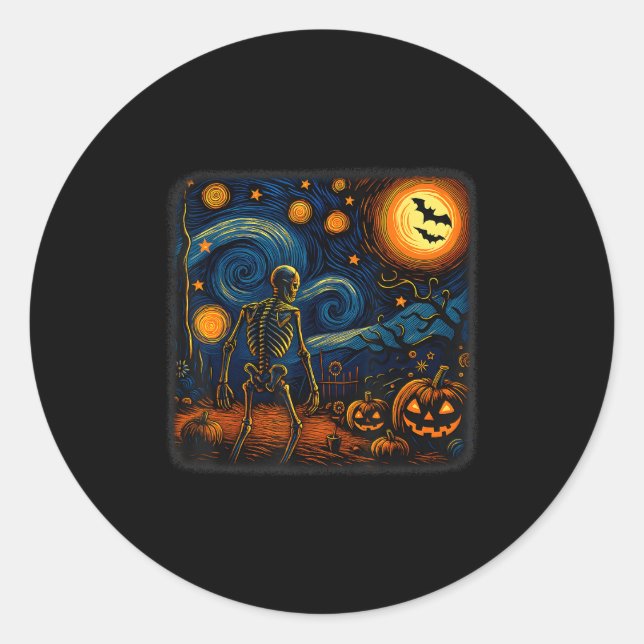 Adesivo Halloween Skeleton Starry Night Van Gogh Pumpkin M (Frente)