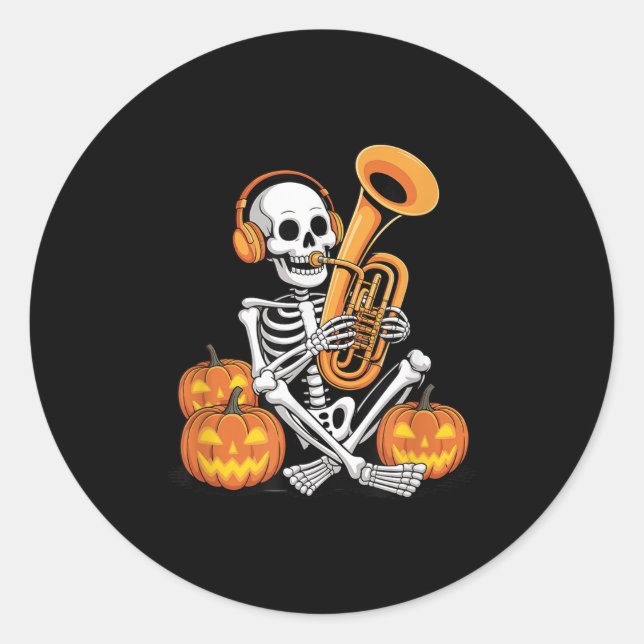 Adesivo Halloween Skeleton Tuba Tubist  (Frente)