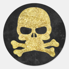 Adesivo Halloween Skull & Cross Bones Dourado Faux Glitter