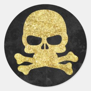Adesivo Halloween Skull & Cross Bones Dourado Faux Glitter