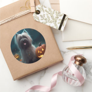 Adesivo Halloween Skye Terrier Com Pumpkins Assustado