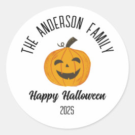 Adesivo Halloween Sorrindo Abóbora Cara de Abóbora Nome Pe
