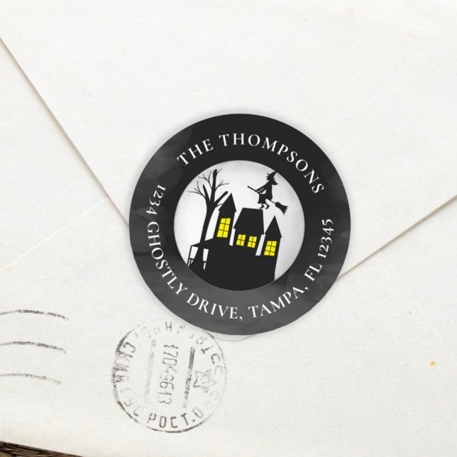 Adesivo Halloween Spooky Hunted House Return Endereço (Criador carregado)